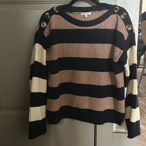 Madewell Calloway Boatneck Pullover Sweater in White, Pink and Navy Striped